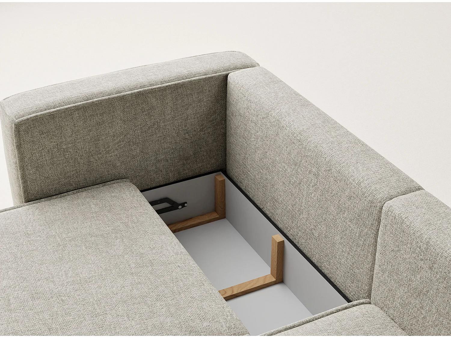 Canapé d'angle droit avec fonction lit en tissu chenille beige VELTO