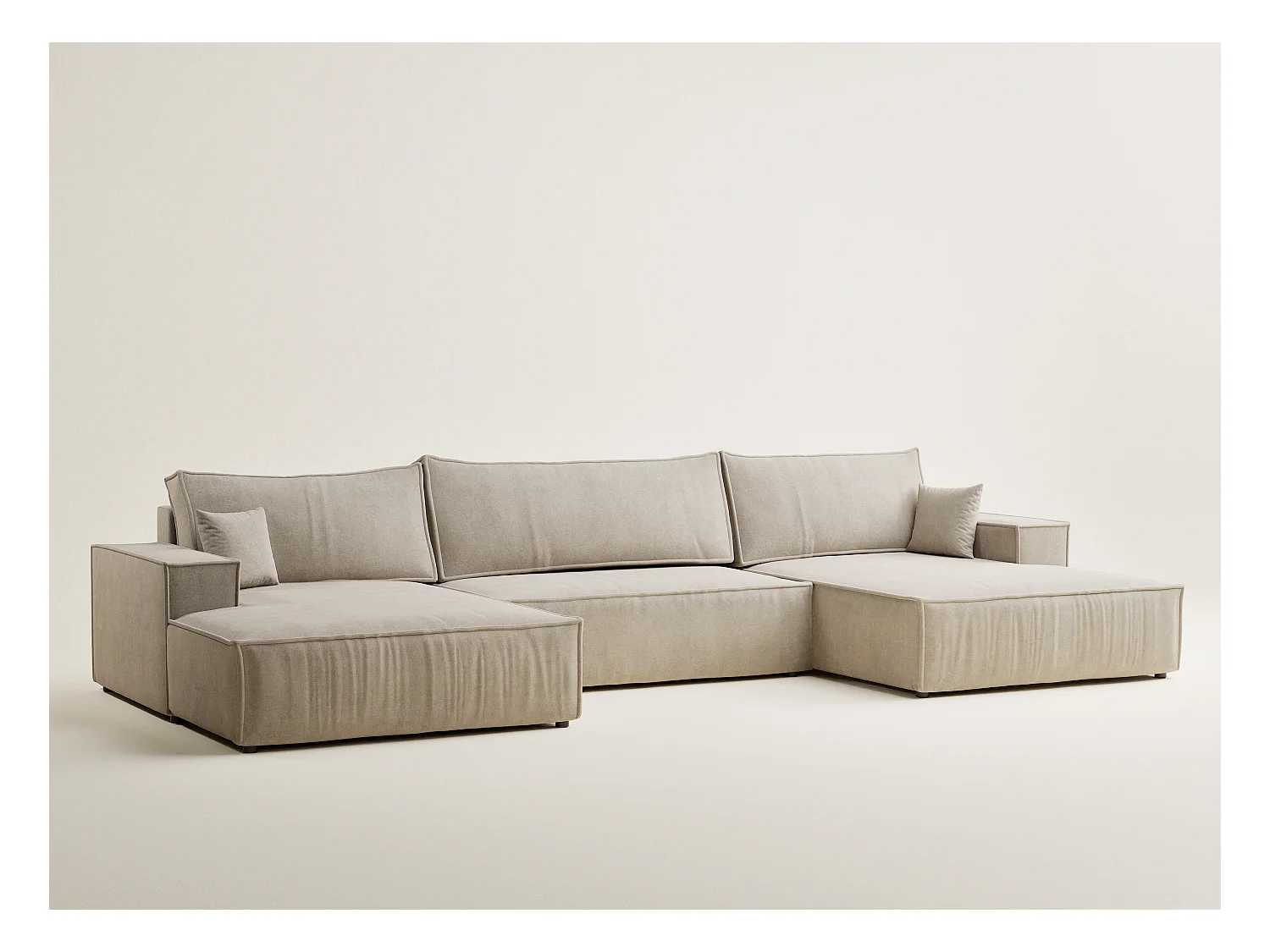 Canapé d'angle panoramique avec fonction lit en tissu chenille beige KYOTO