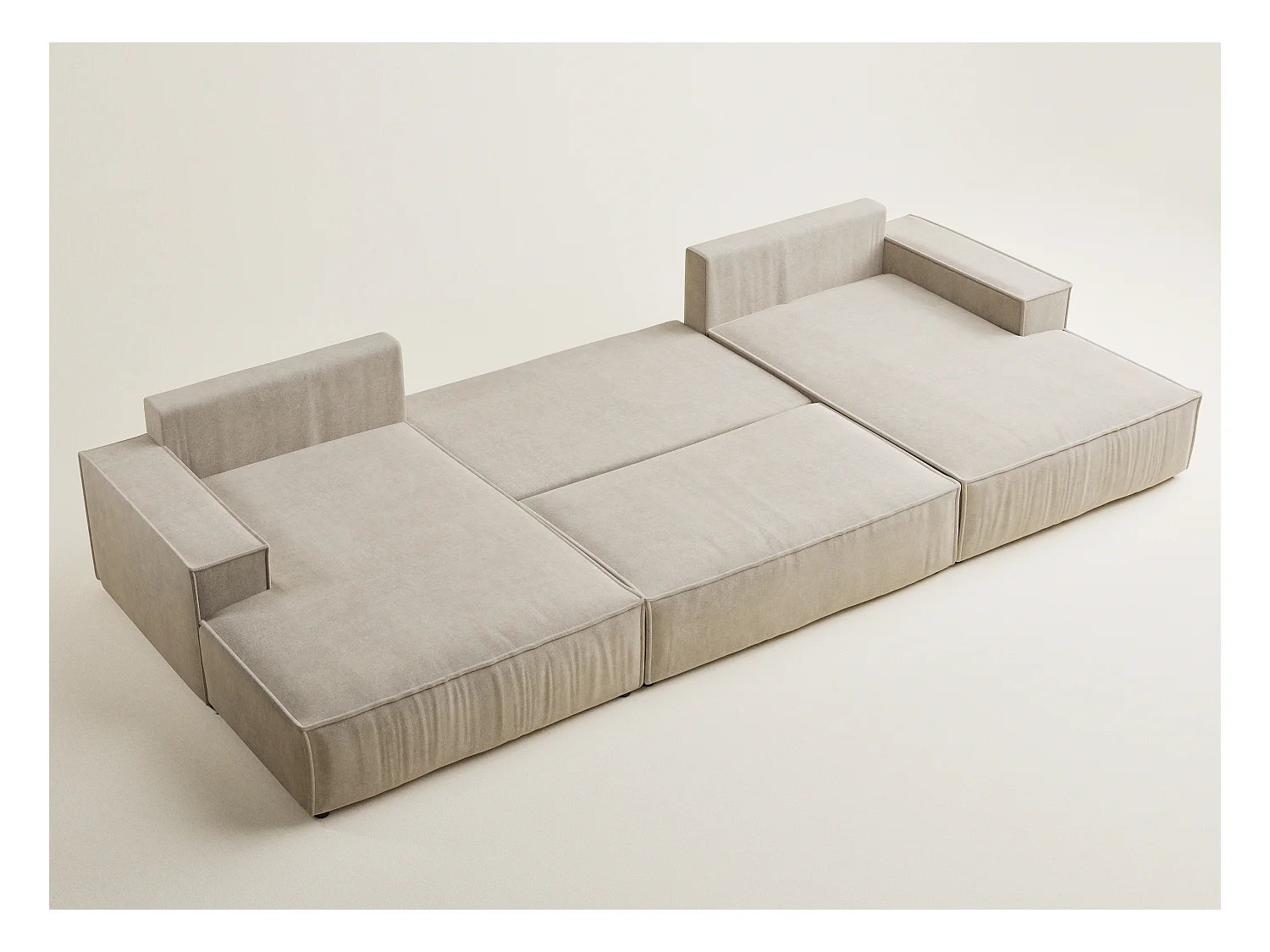 Canapé d'angle panoramique avec fonction lit en tissu chenille beige KYOTO