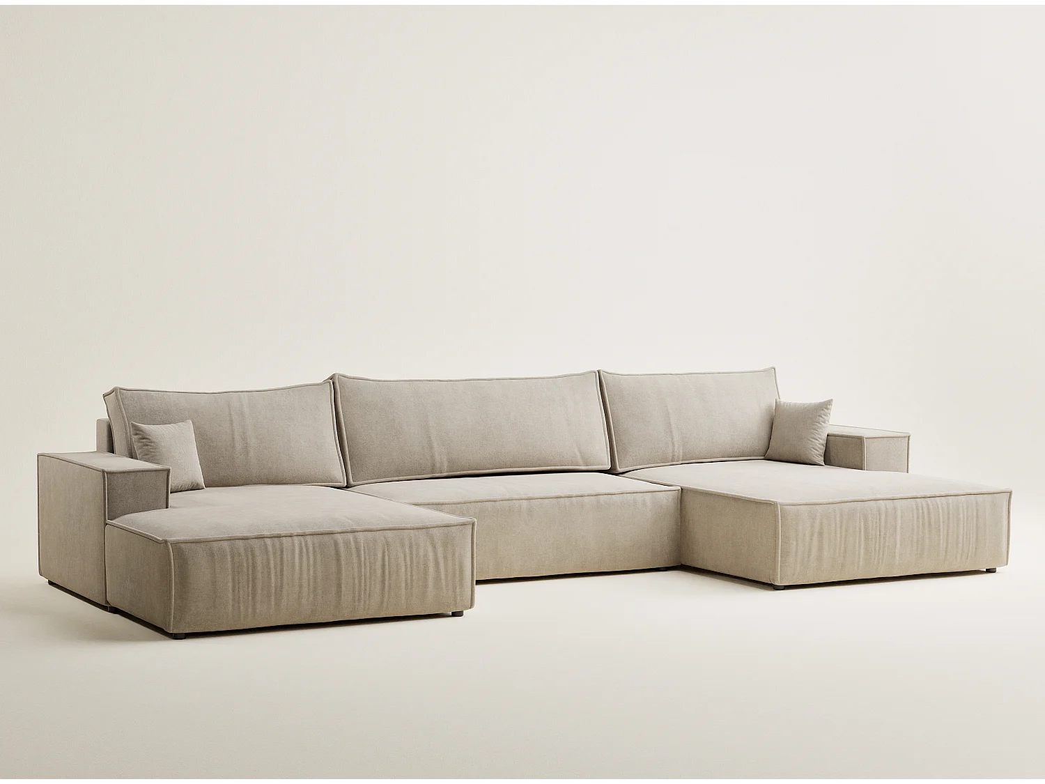 Canapé d'angle panoramique avec fonction lit en tissu chenille beige KYOTO