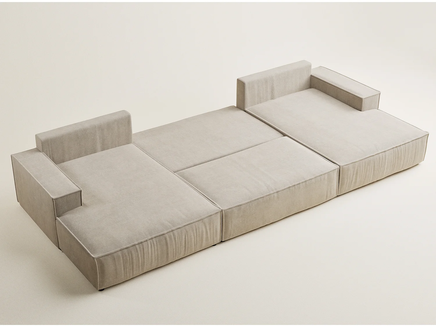 Canapé d'angle panoramique avec fonction lit en tissu chenille beige KYOTO