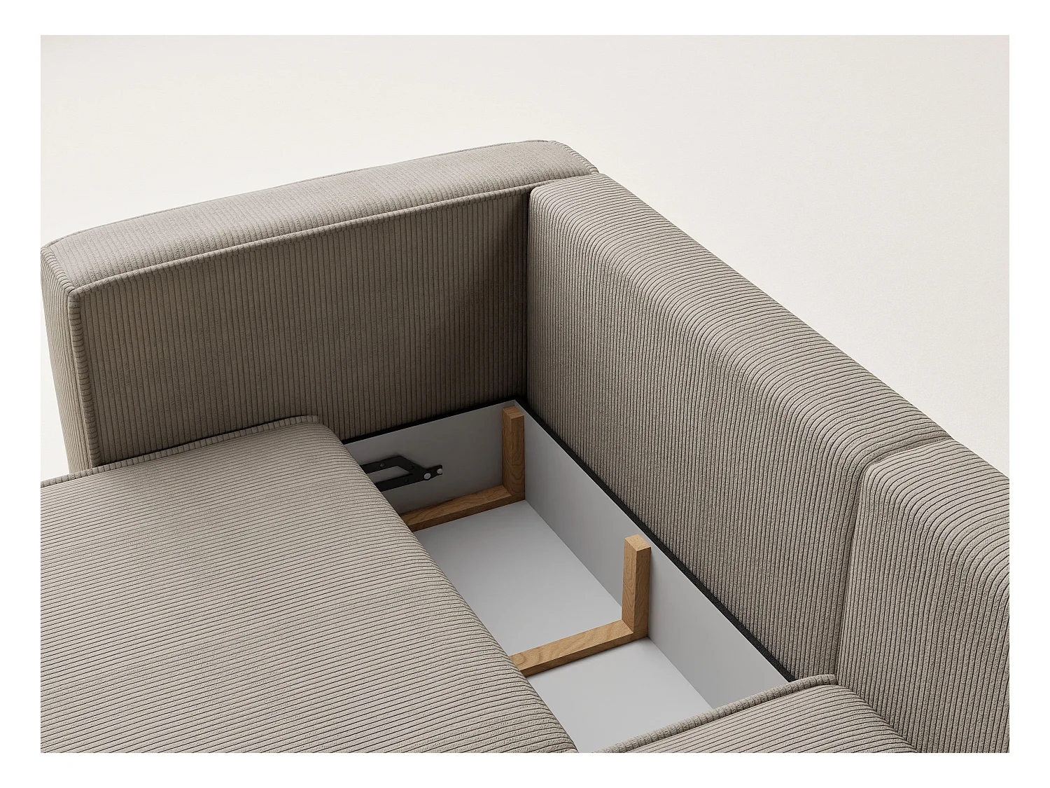 Canapé d'angle droit avec fonction lit en velours beige foncé VELTO