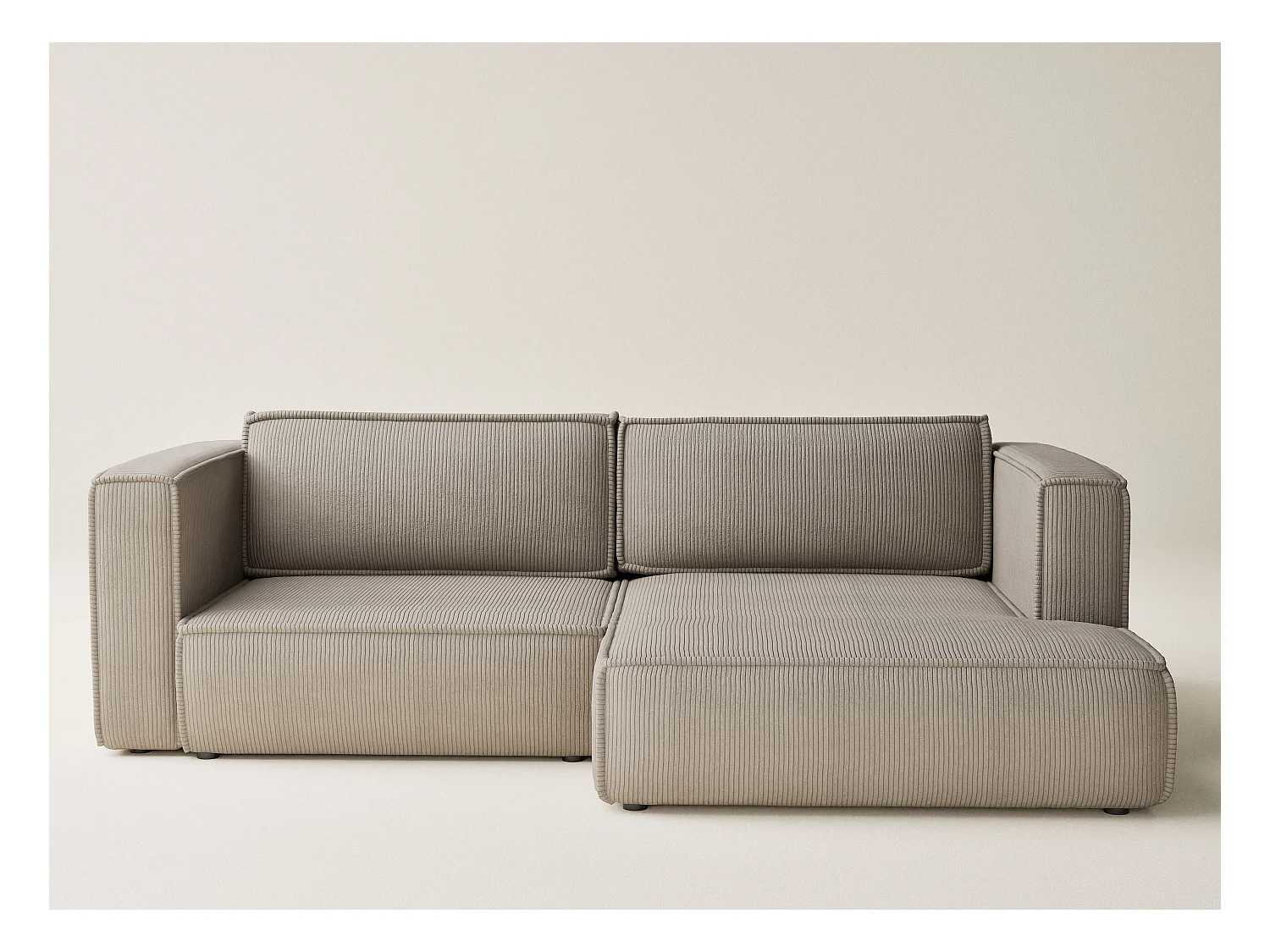 Canapé d'angle droit avec fonction lit en velours beige foncé VELTO