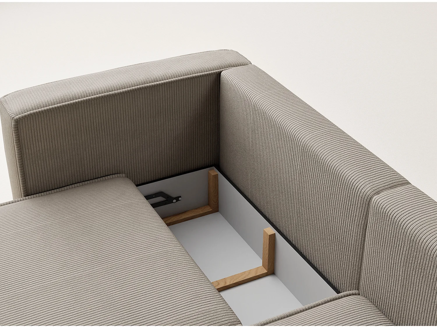 Canapé d'angle droit avec fonction lit en velours beige foncé VELTO