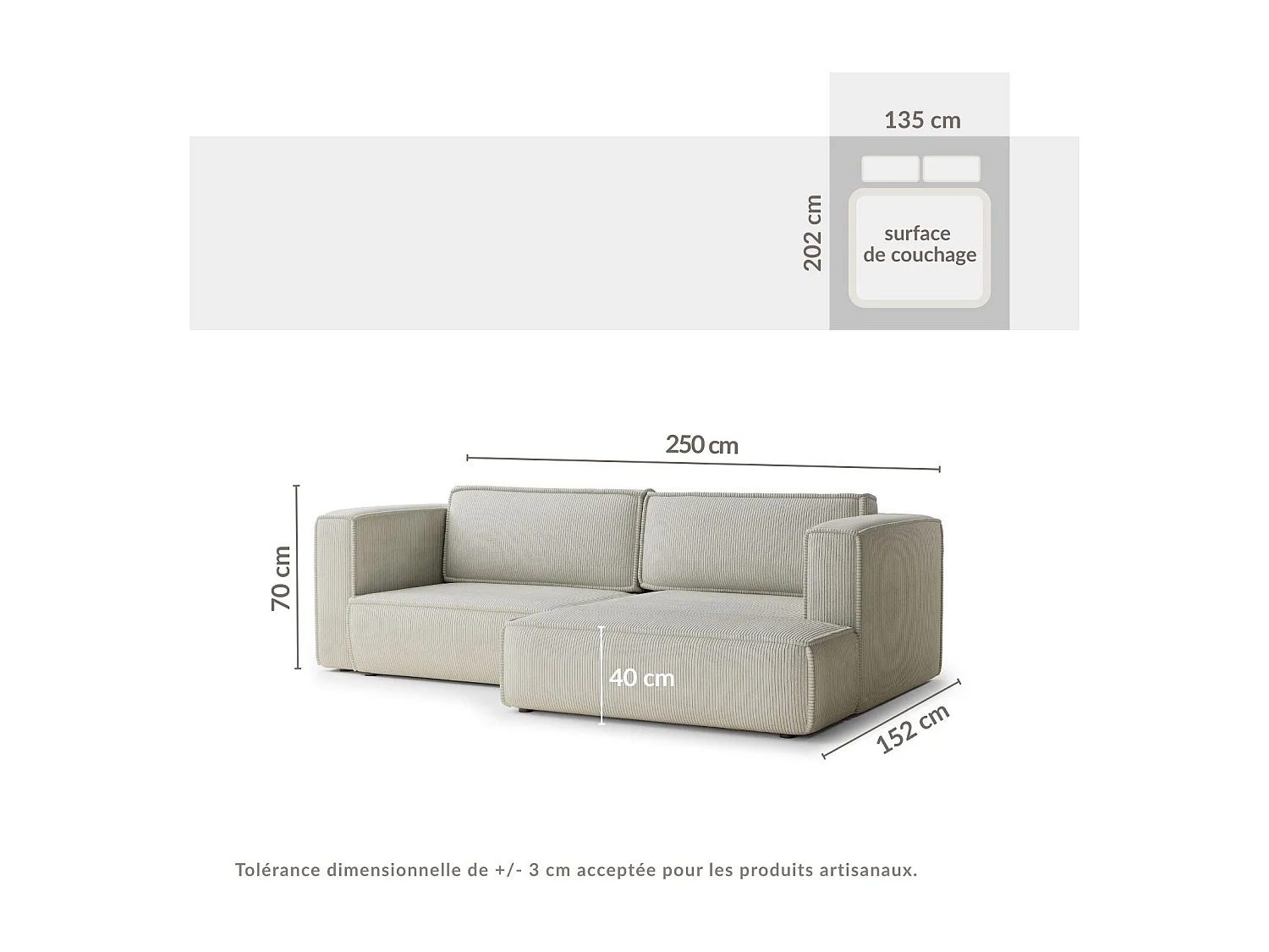 Canapé d'angle droit avec fonction lit en velours beige foncé VELTO