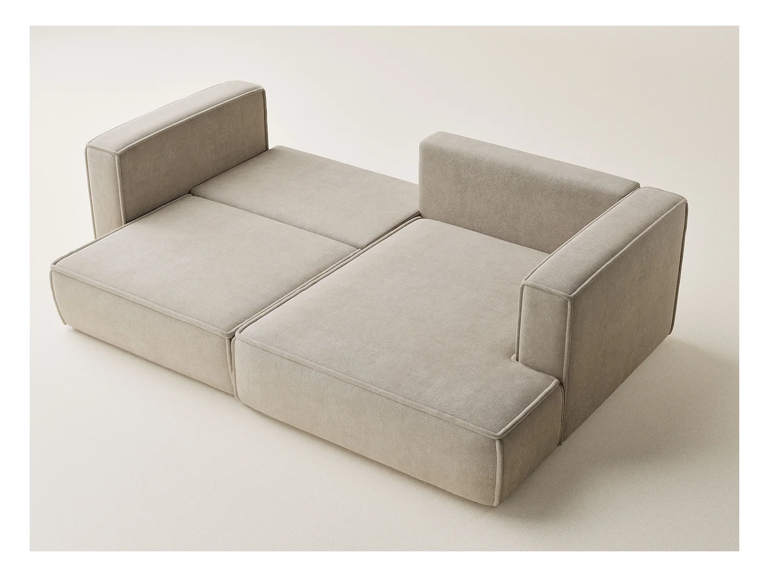 Canapé d'angle droit avec fonction lit en tissu chenille beige VELTO