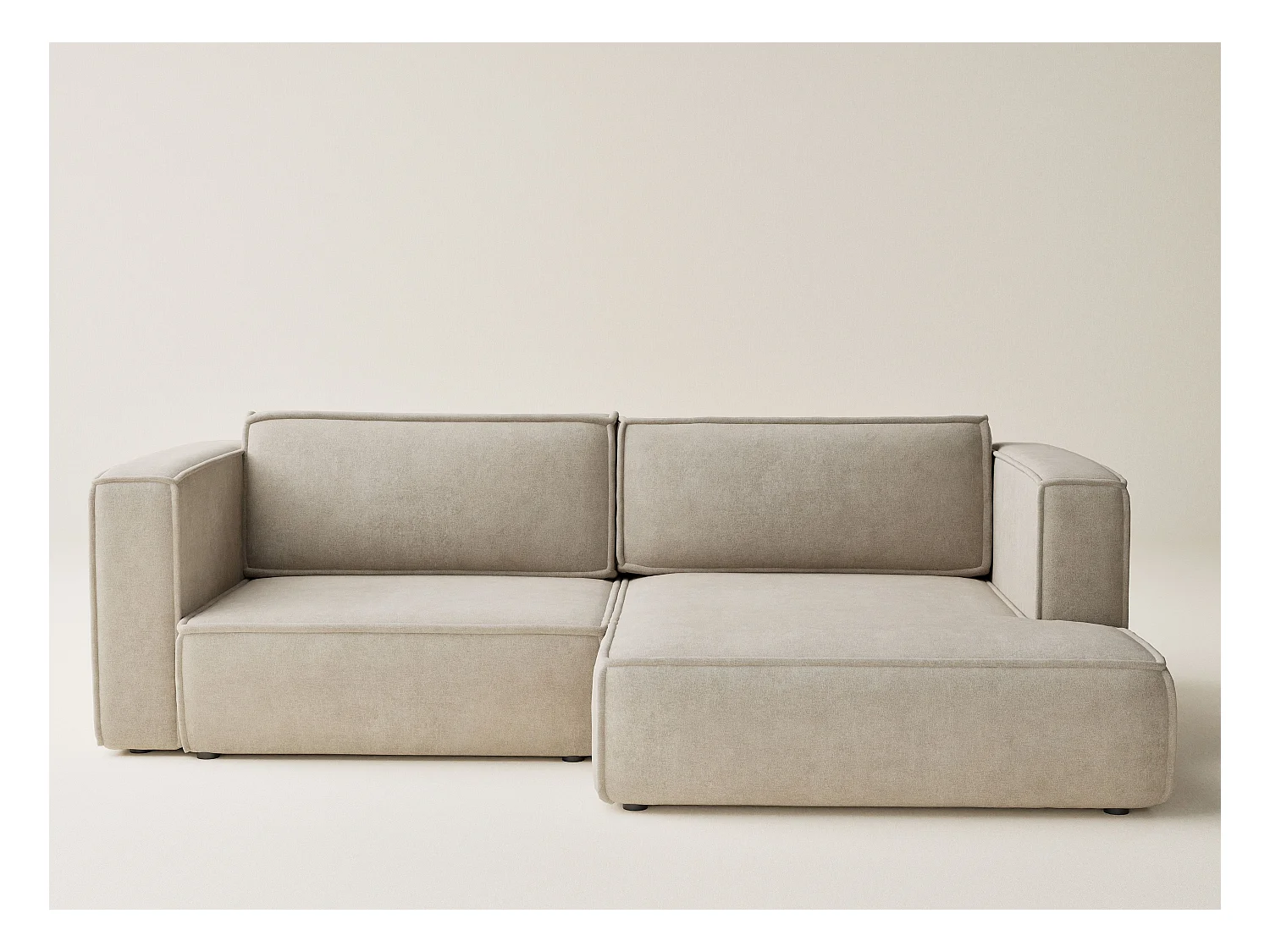 Canapé d'angle droit avec fonction lit en tissu chenille beige VELTO