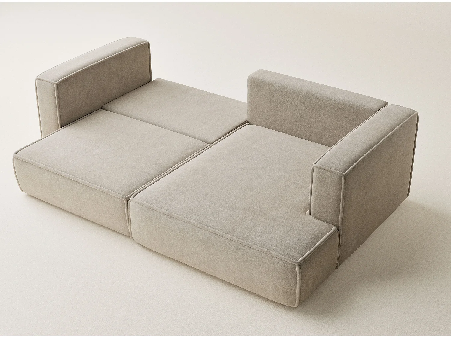 Canapé d'angle droit avec fonction lit en tissu chenille beige VELTO