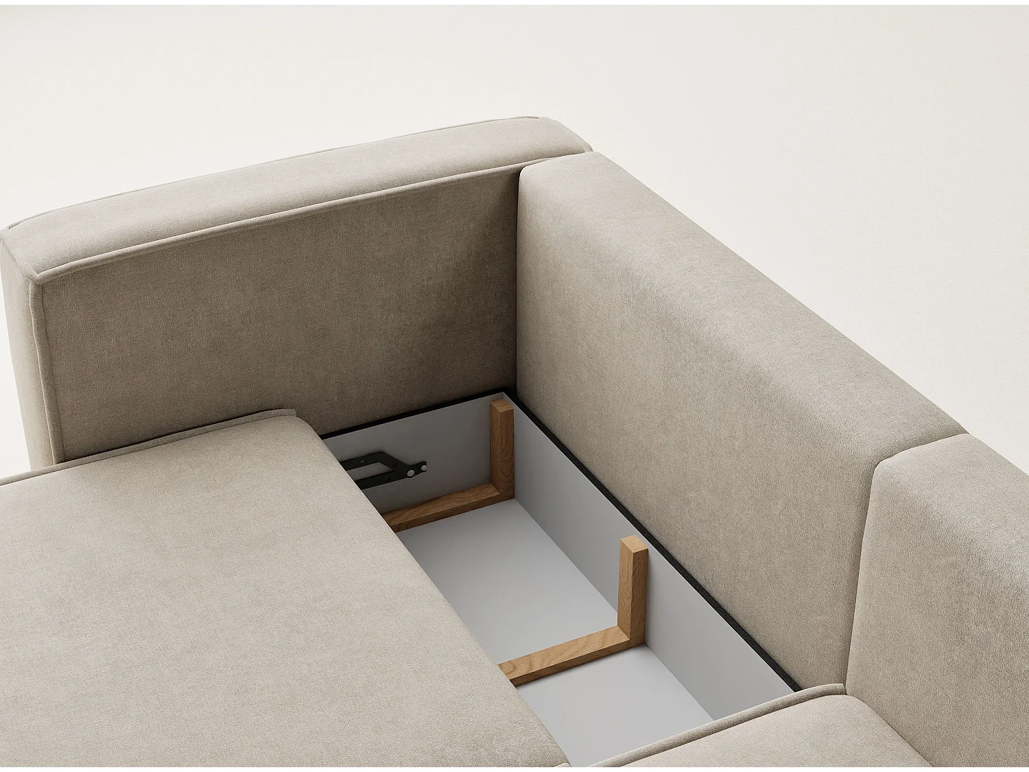 Canapé d'angle droit avec fonction lit en tissu chenille beige VELTO