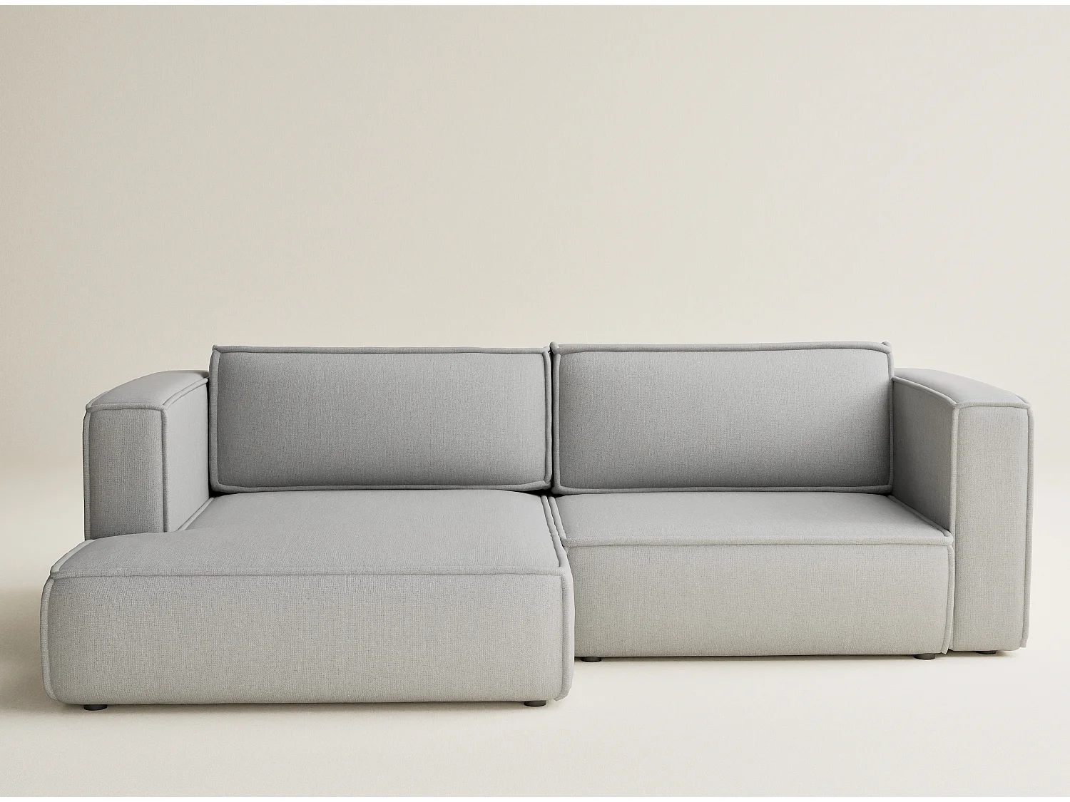 Canapé d'angle gauche avec fonction lit en tissu tressé beige gris VELTO