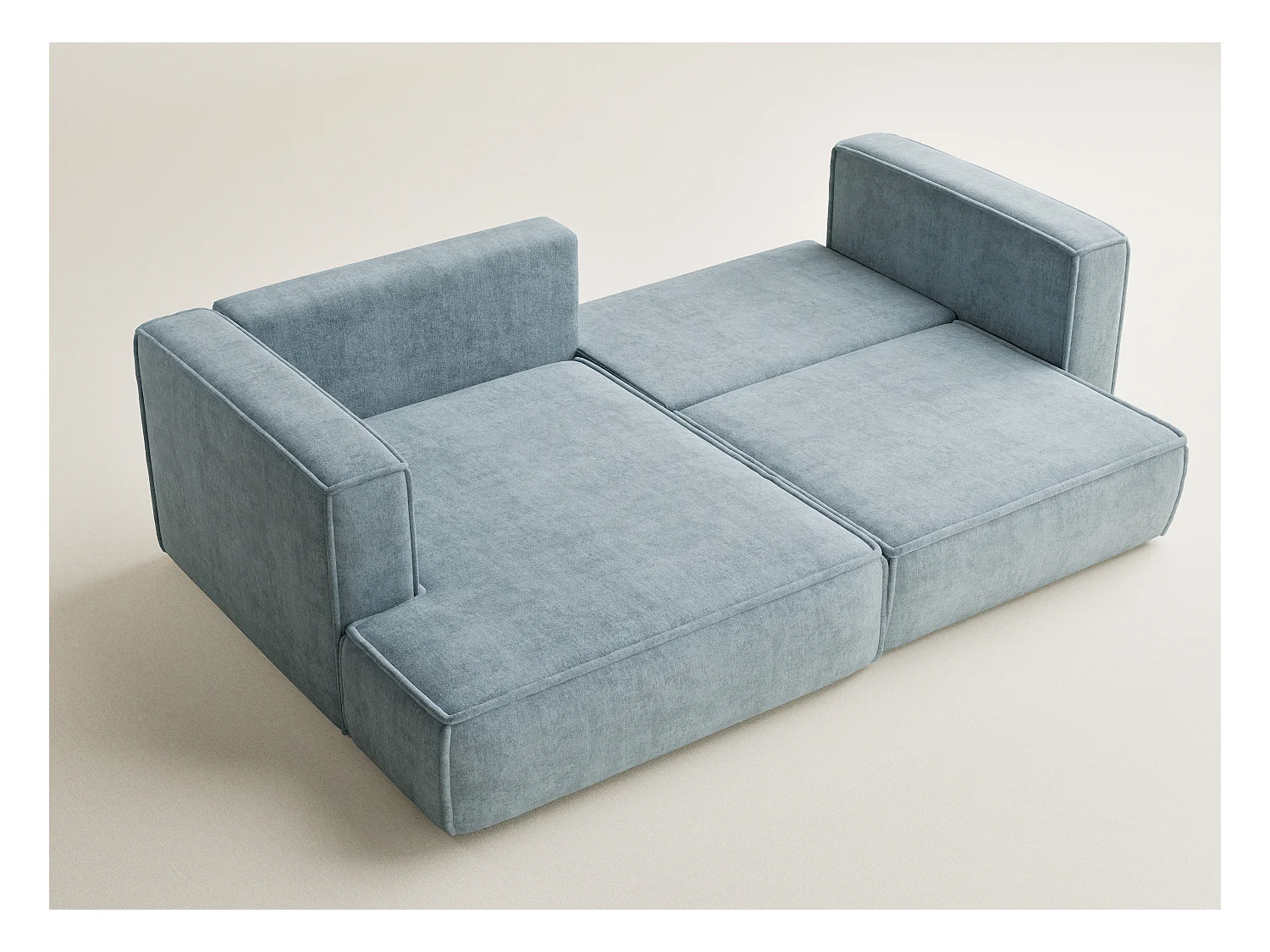 Canapé d'angle gauche avec fonction lit en tissu chenille bleu clair VELTO