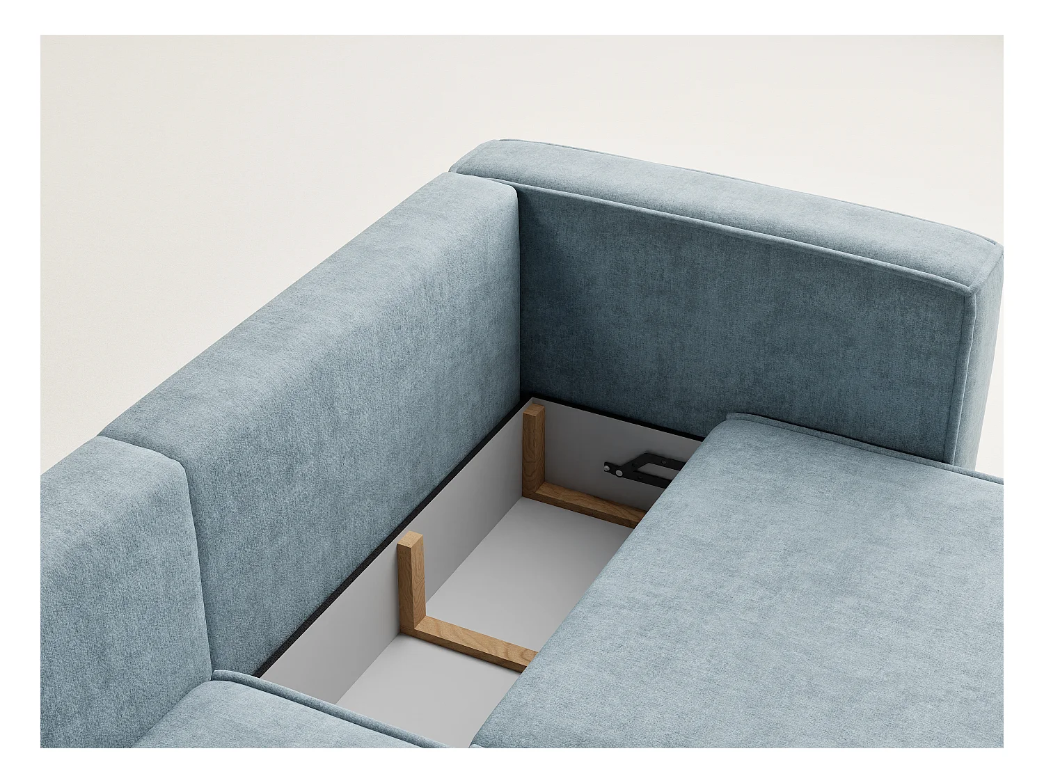 Canapé d'angle gauche avec fonction lit en tissu chenille bleu clair VELTO