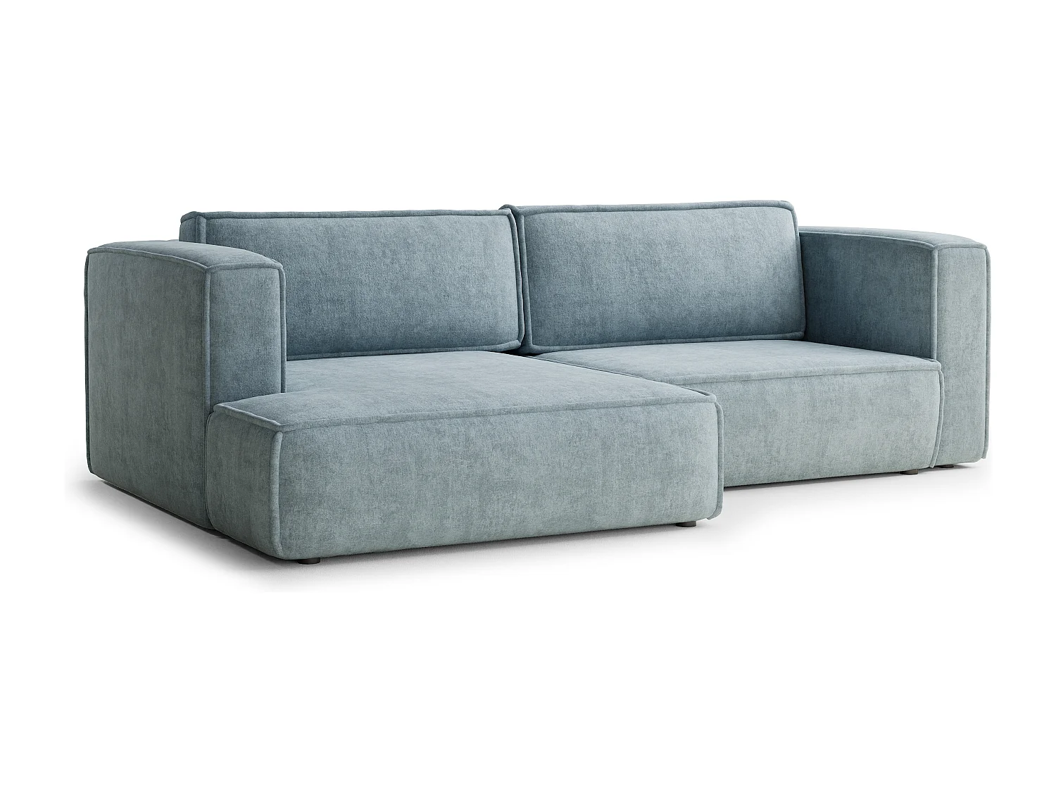 Canapé d'angle gauche avec fonction lit en tissu chenille bleu clair VELTO