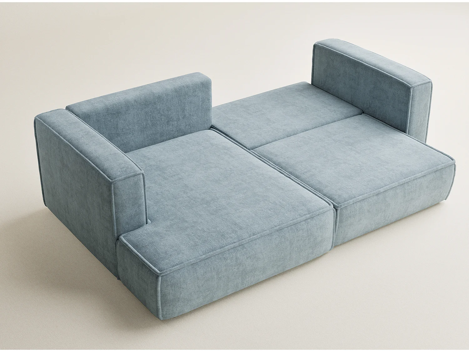 Canapé d'angle gauche avec fonction lit en tissu chenille bleu clair VELTO