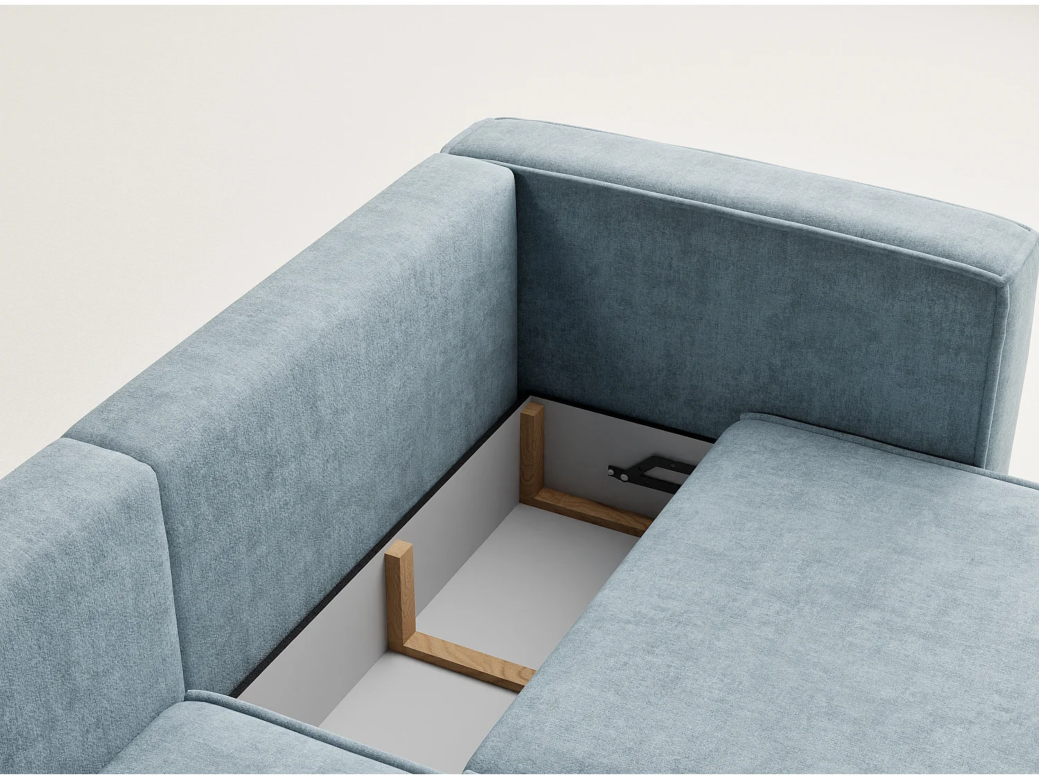 Canapé d'angle gauche avec fonction lit en tissu chenille bleu clair VELTO