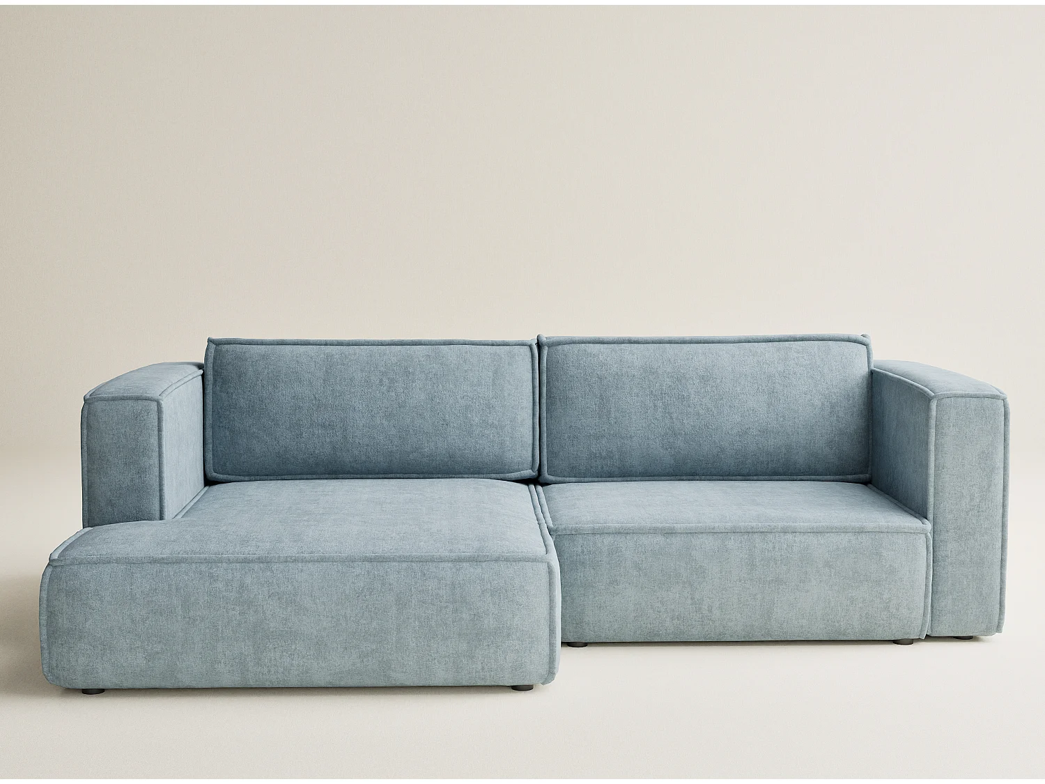 Canapé d'angle gauche avec fonction lit en tissu chenille bleu clair VELTO