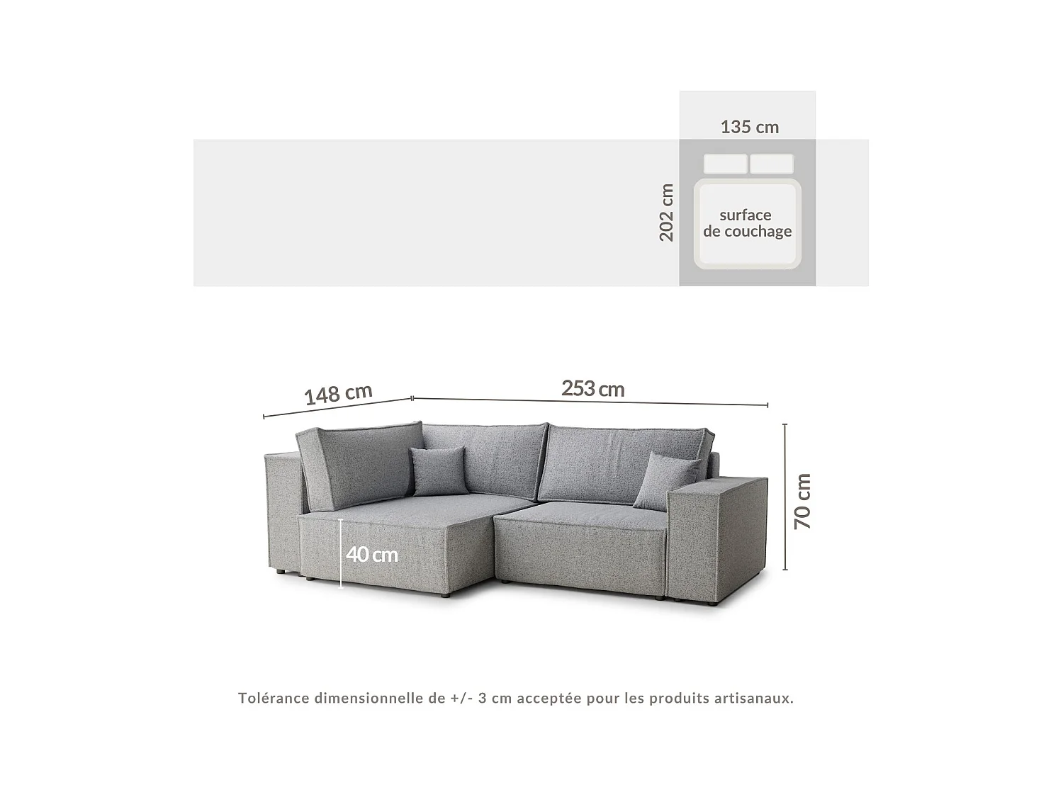 Canapé d'angle gauche avec fonction lit en tissu tressé graphite TONGA