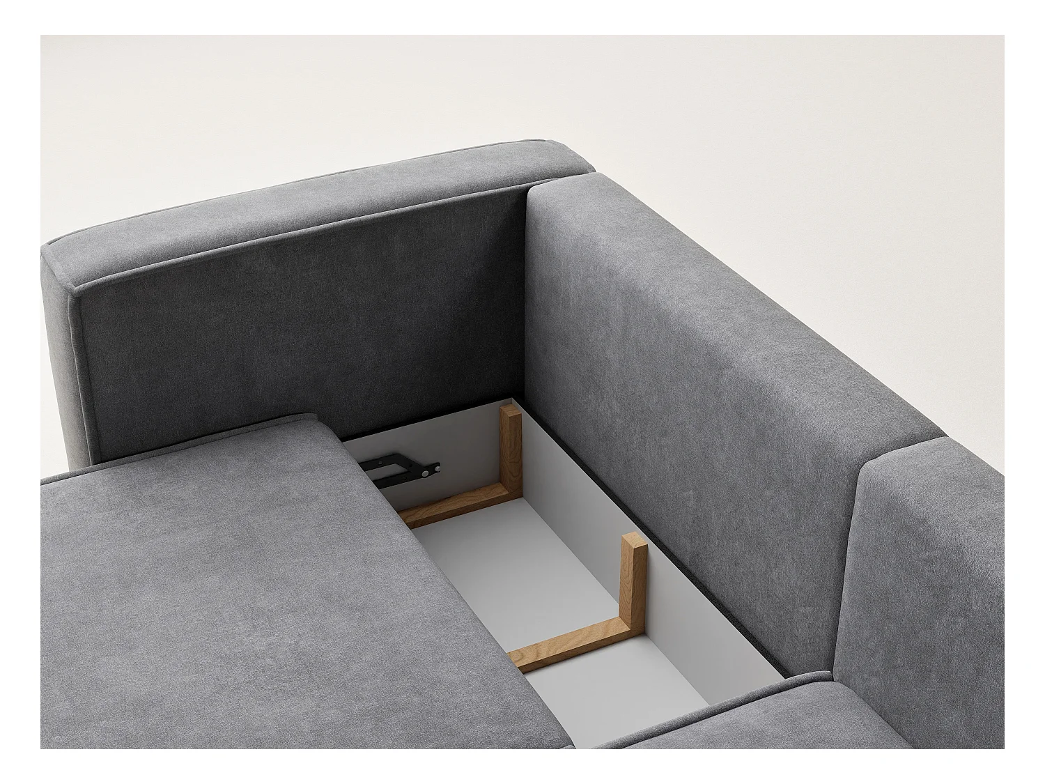 Canapé d'angle droit avec fonction lit en tissu chenille gris VELTO