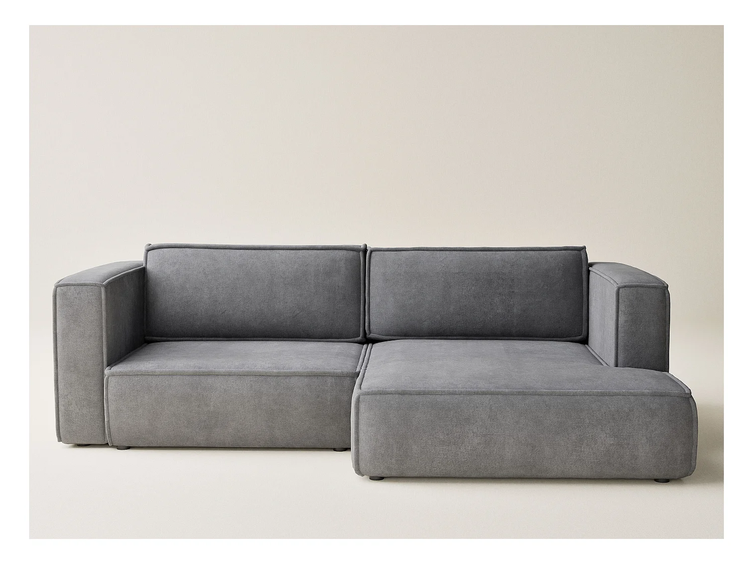 Canapé d'angle droit avec fonction lit en tissu chenille gris VELTO