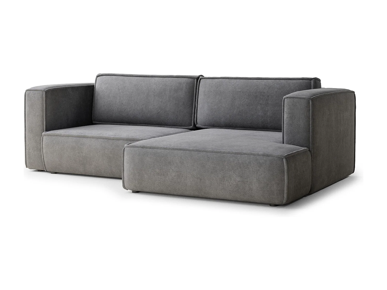 Canapé d'angle droit avec fonction lit en tissu chenille gris VELTO