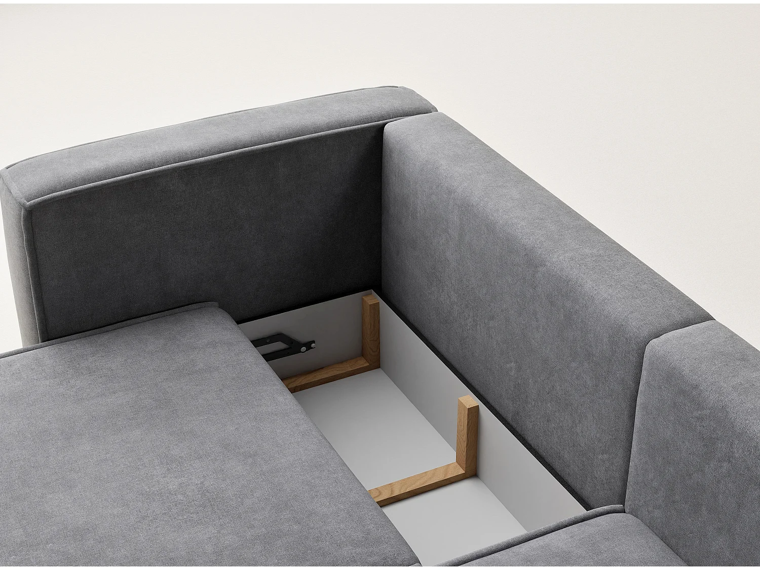 Canapé d'angle droit avec fonction lit en tissu chenille gris VELTO