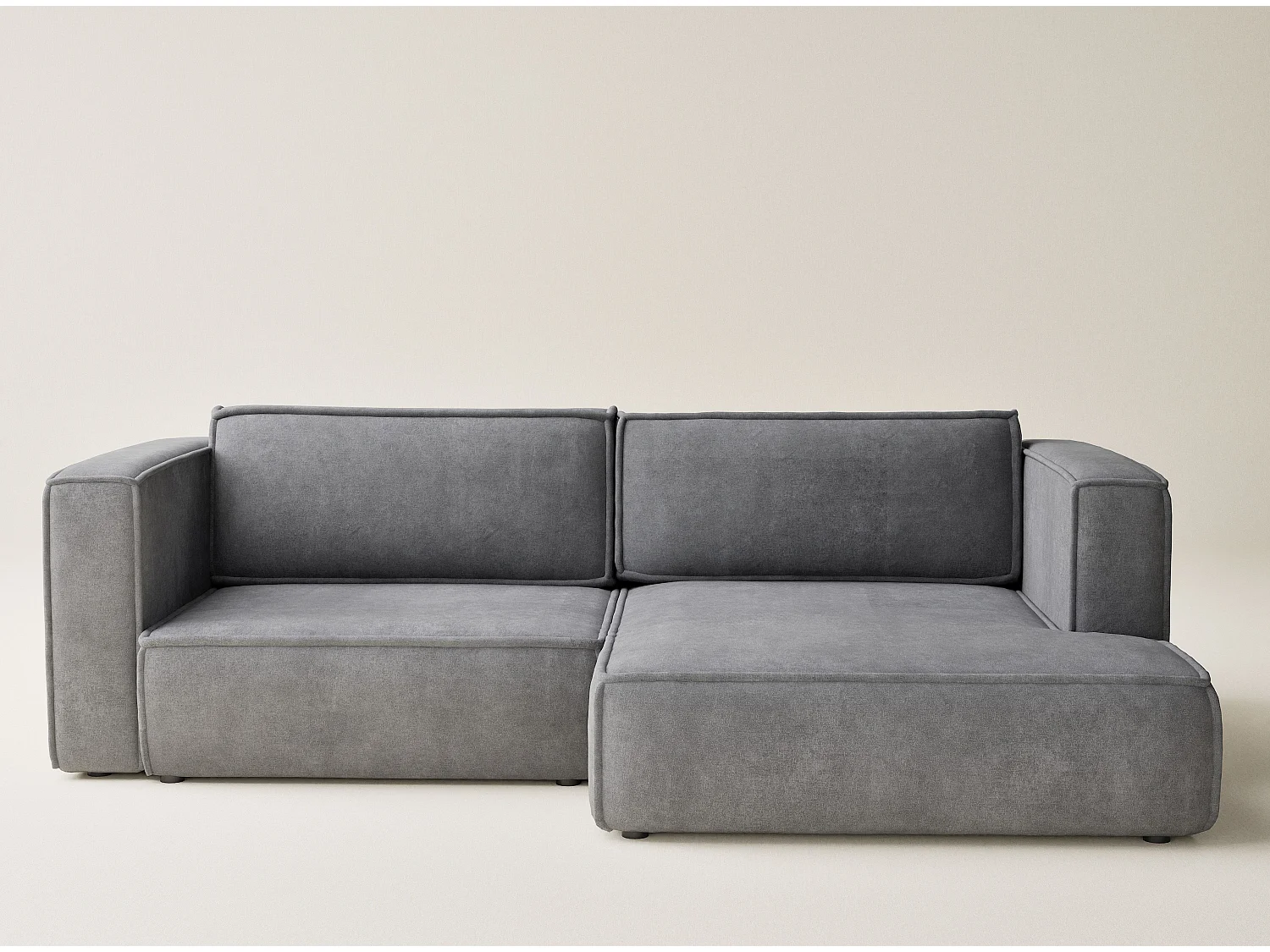 Canapé d'angle droit avec fonction lit en tissu chenille gris VELTO