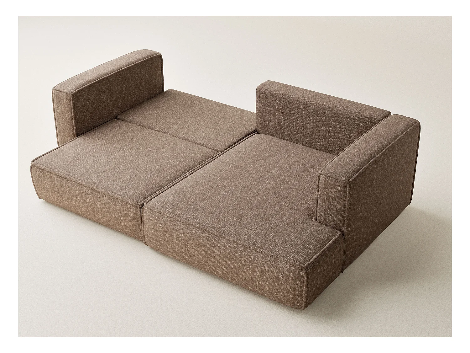 Canapé d'angle droit avec fonction lit en tissu tressé brun VELTO