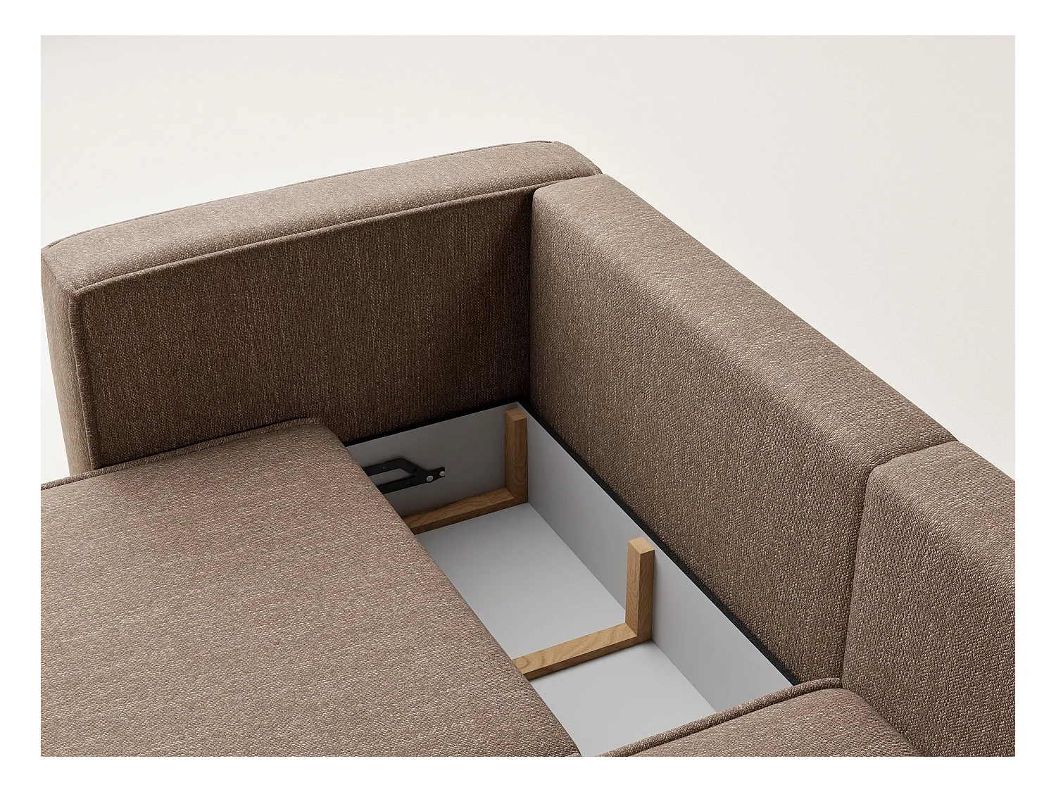 Canapé d'angle droit avec fonction lit en tissu tressé brun VELTO