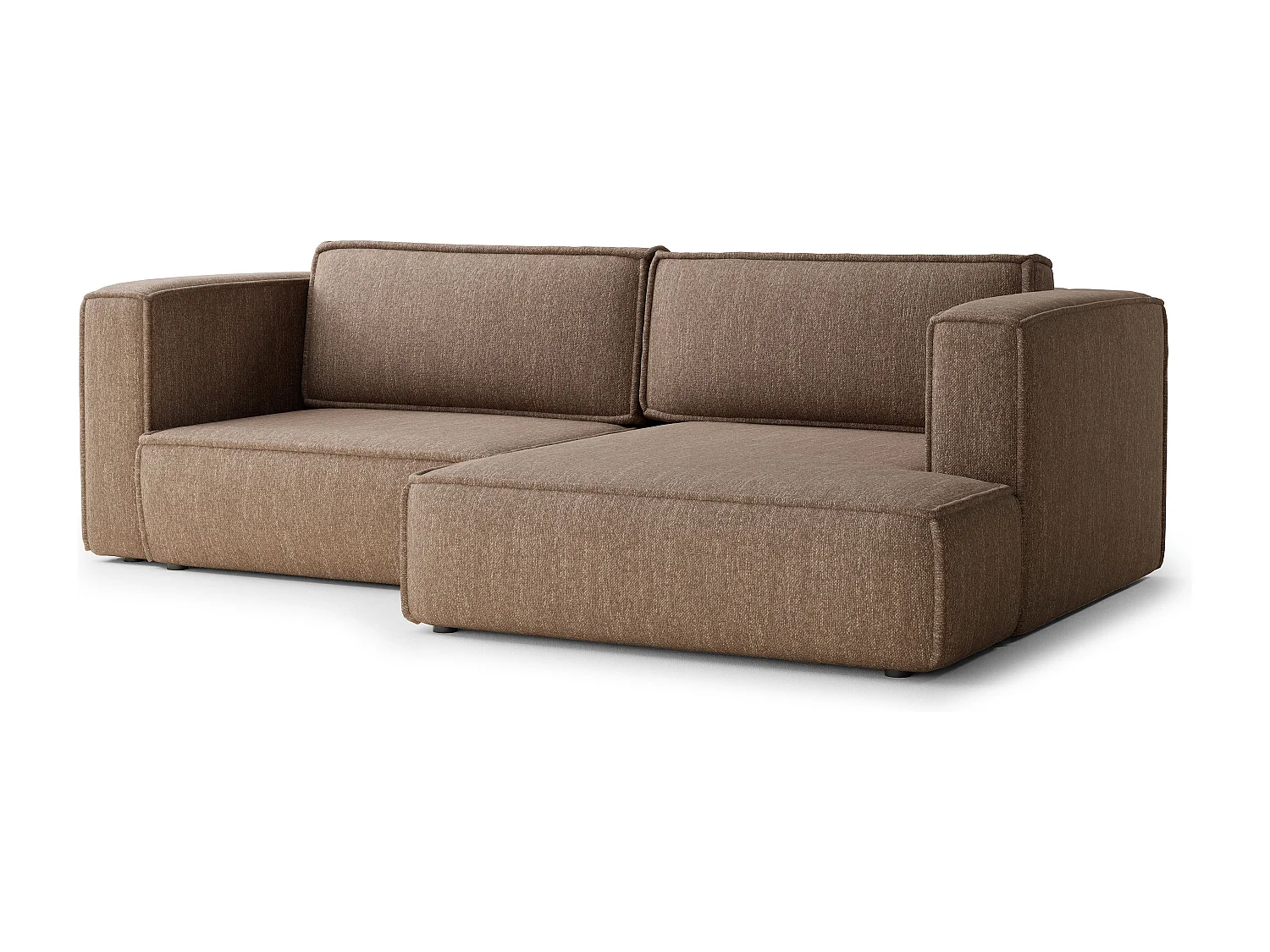 Canapé d'angle droit avec fonction lit en tissu tressé brun VELTO