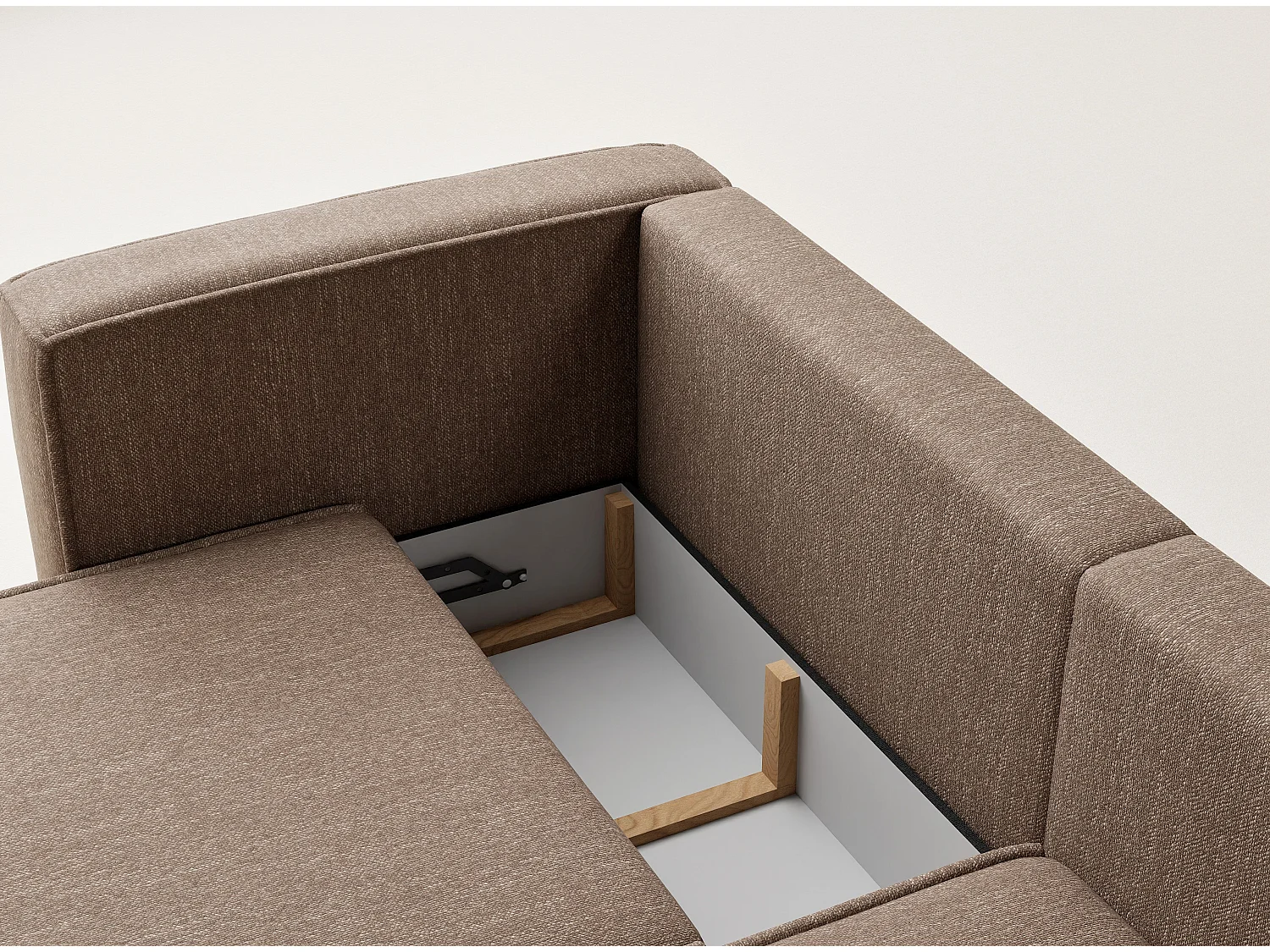 Canapé d'angle droit avec fonction lit en tissu tressé brun VELTO