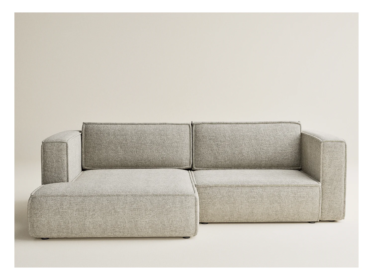 Canapé d'angle gauche avec fonction lit en tissu chenille beige VELTO