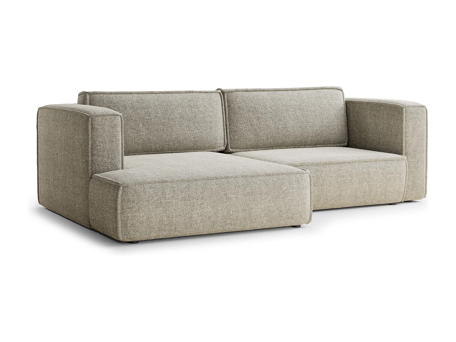 Canapé d'angle gauche avec fonction lit en tissu chenille beige VELTO