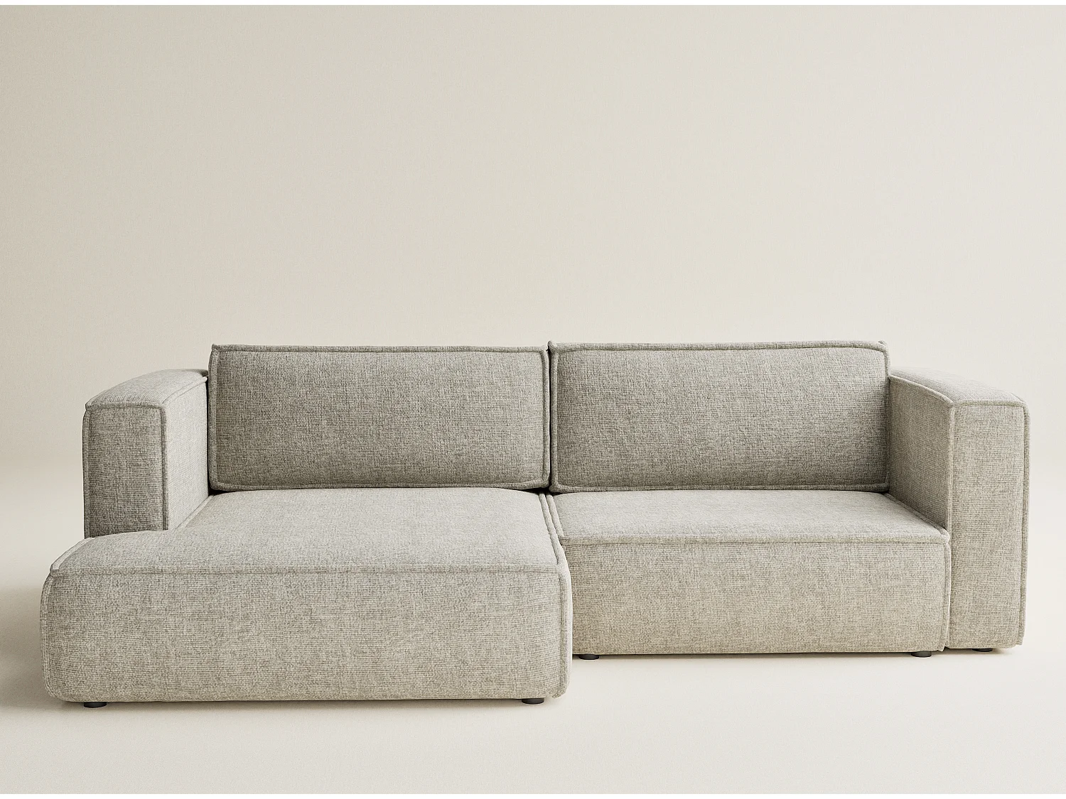 Canapé d'angle gauche avec fonction lit en tissu chenille beige VELTO