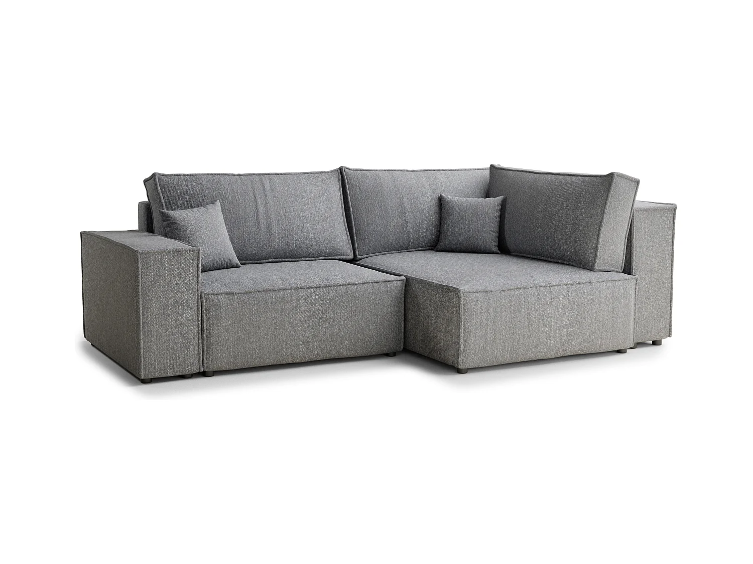 Canapé d'angle droit avec fonction lit en tissu tressé gris TONGA