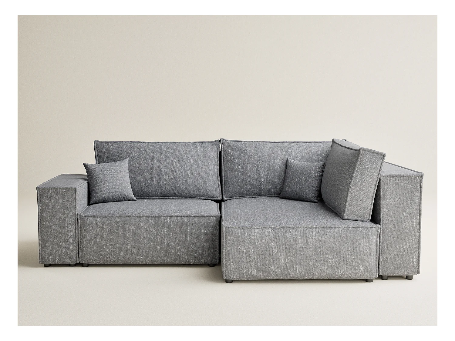 Canapé d'angle droit avec fonction lit en tissu tressé gris TONGA