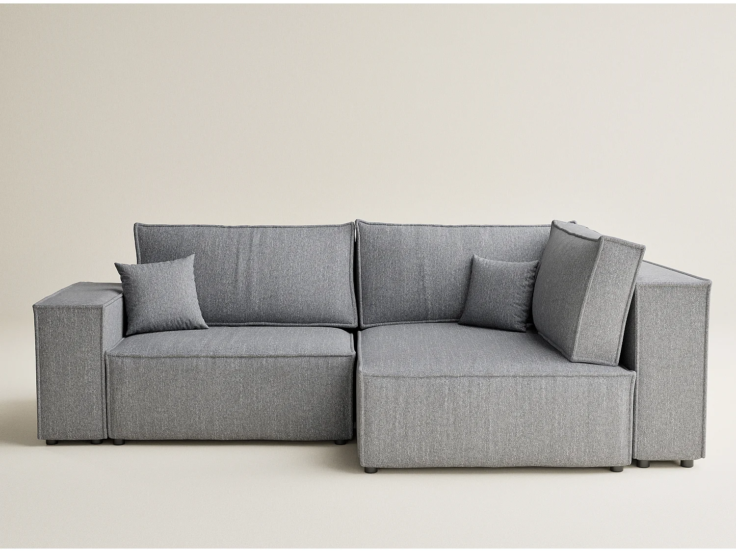 Canapé d'angle droit avec fonction lit en tissu tressé gris TONGA