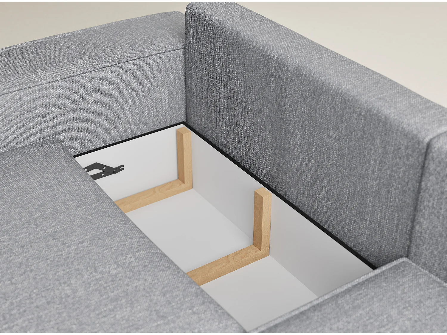 Canapé d'angle droit avec fonction lit en tissu tressé gris TONGA