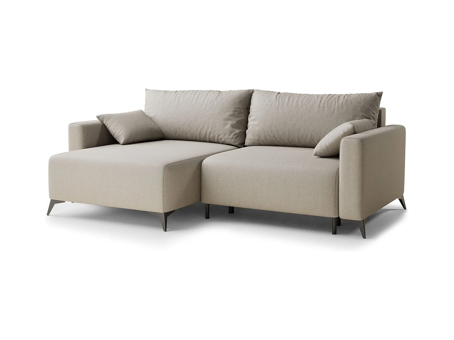 Canapé d'angle gauche avec fonction lit en tissu tressé beige LEON