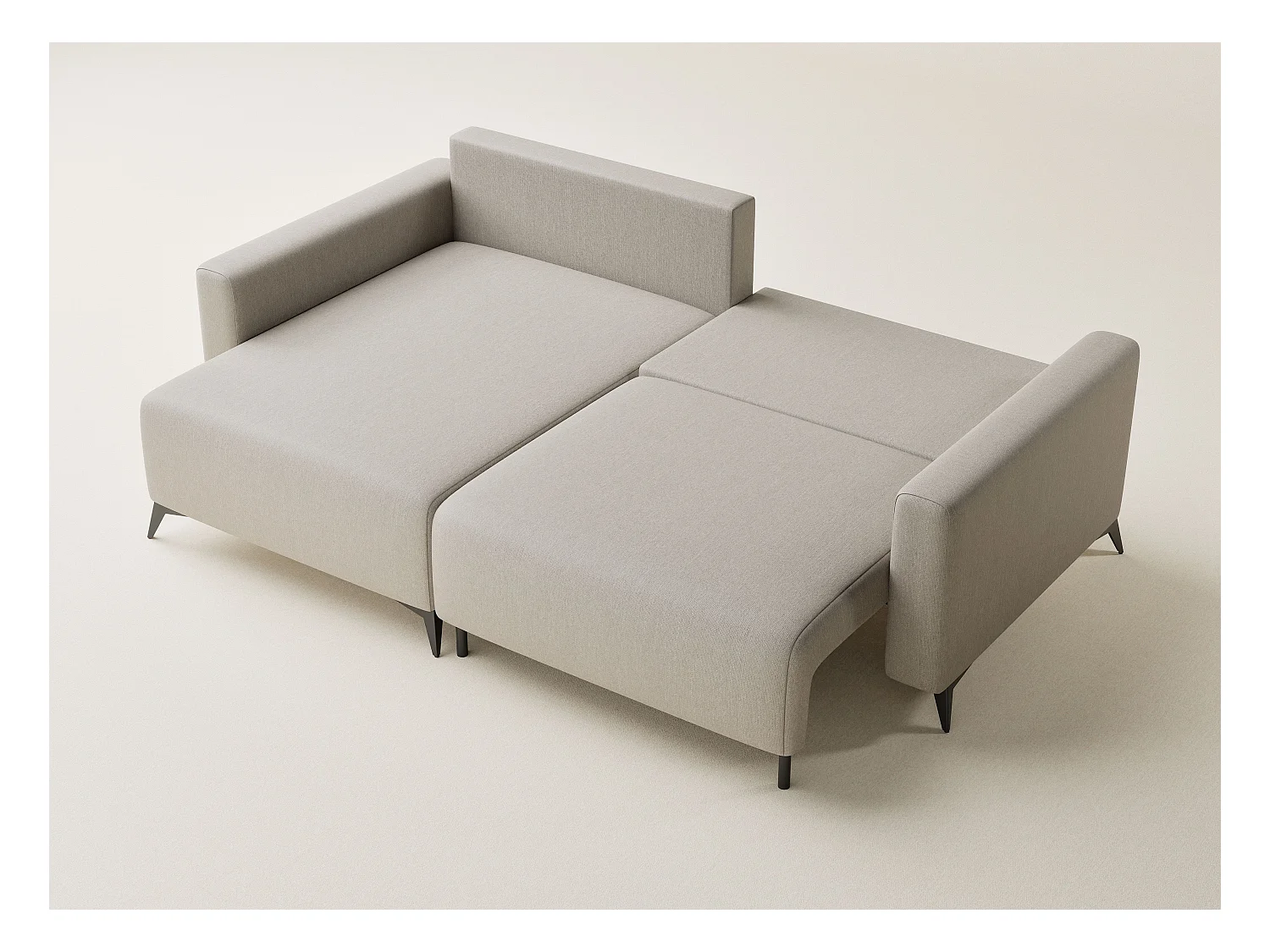 Canapé d'angle gauche avec fonction lit en tissu tressé beige LEON