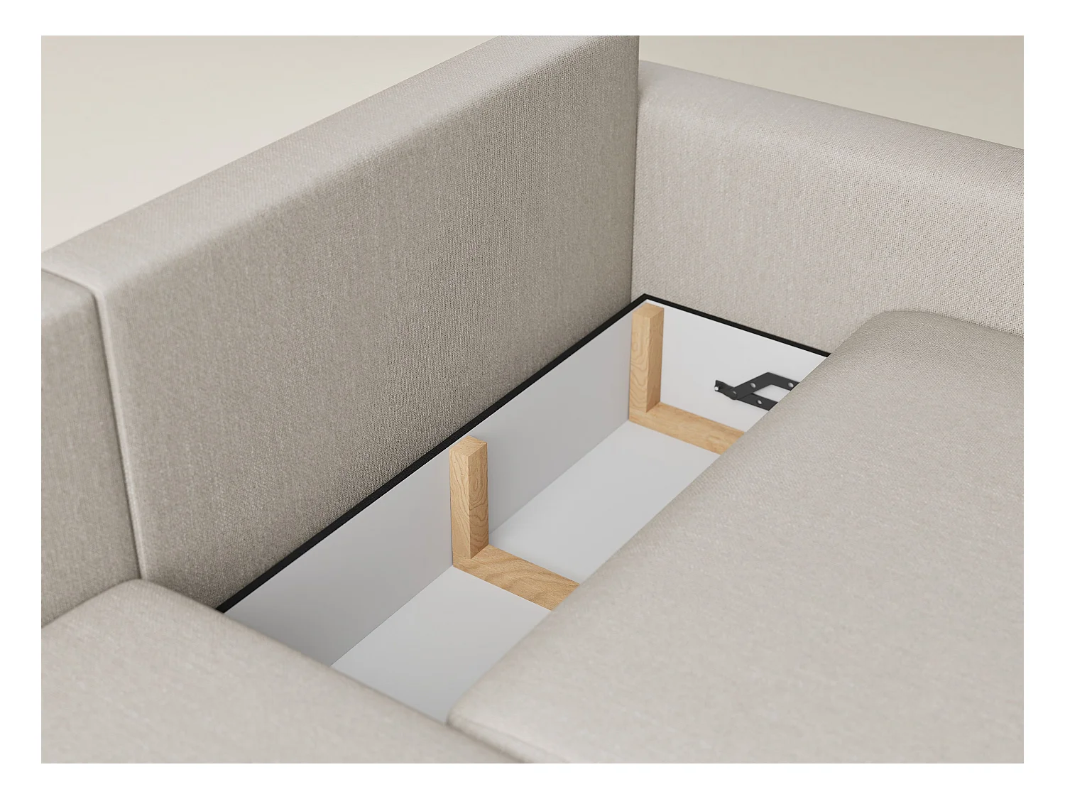 Canapé d'angle gauche avec fonction lit en tissu tressé beige LEON