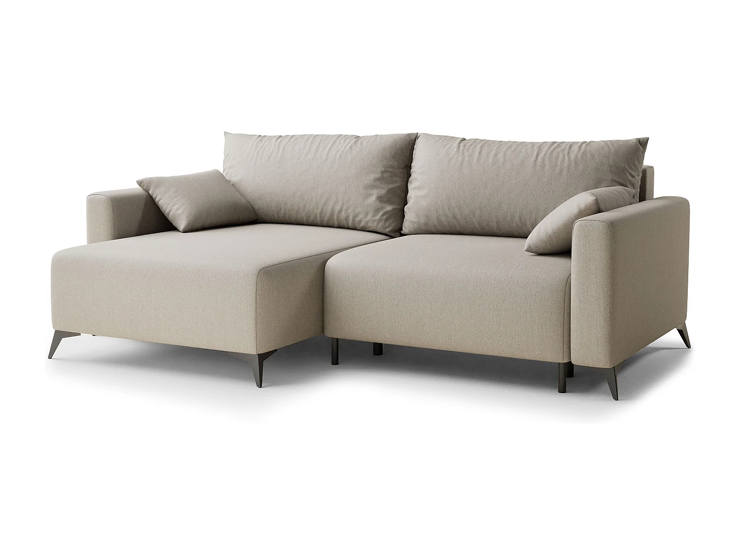 Canapé d'angle gauche avec fonction lit en tissu tressé beige LEON