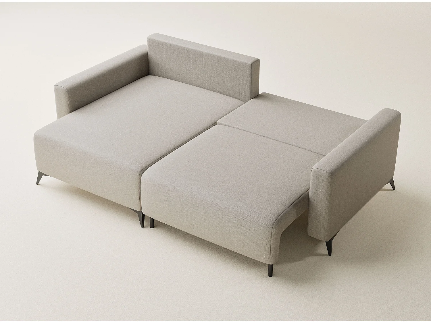 Canapé d'angle gauche avec fonction lit en tissu tressé beige LEON