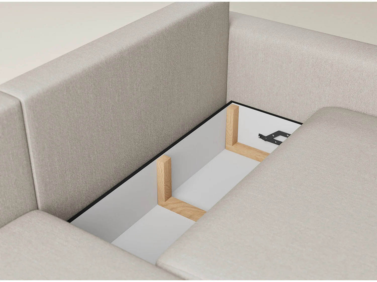 Canapé d'angle gauche avec fonction lit en tissu tressé beige LEON