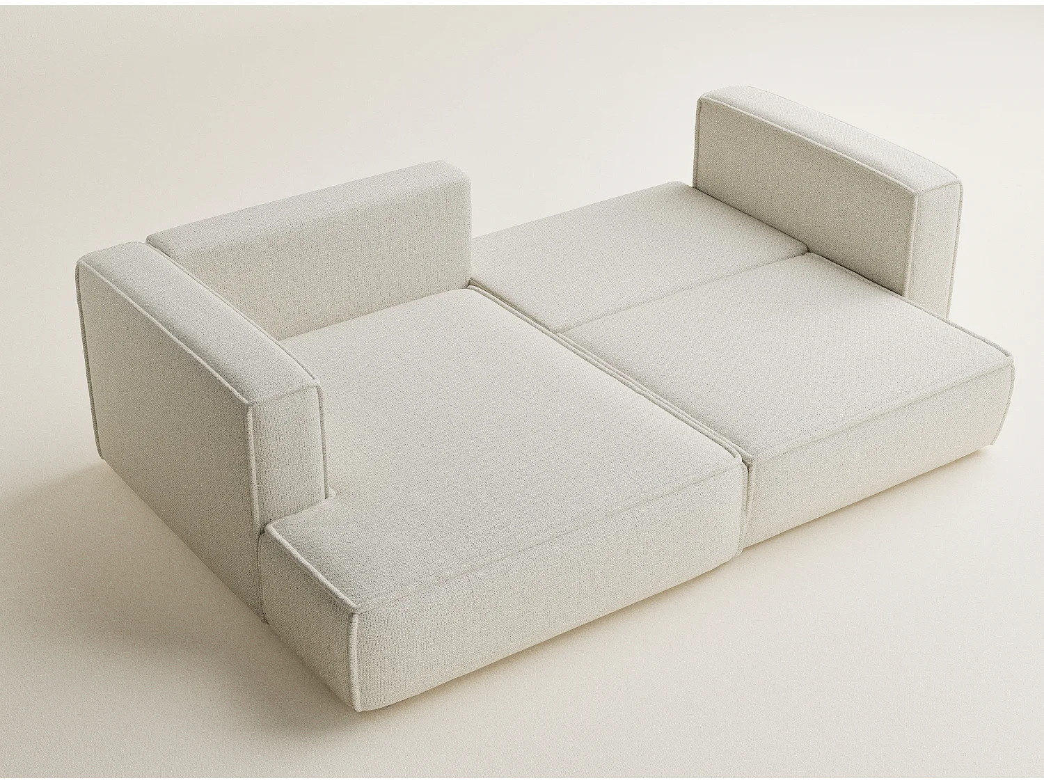 Canapé d'angle droit avec fonction lit en tissu tressé creme VELTO