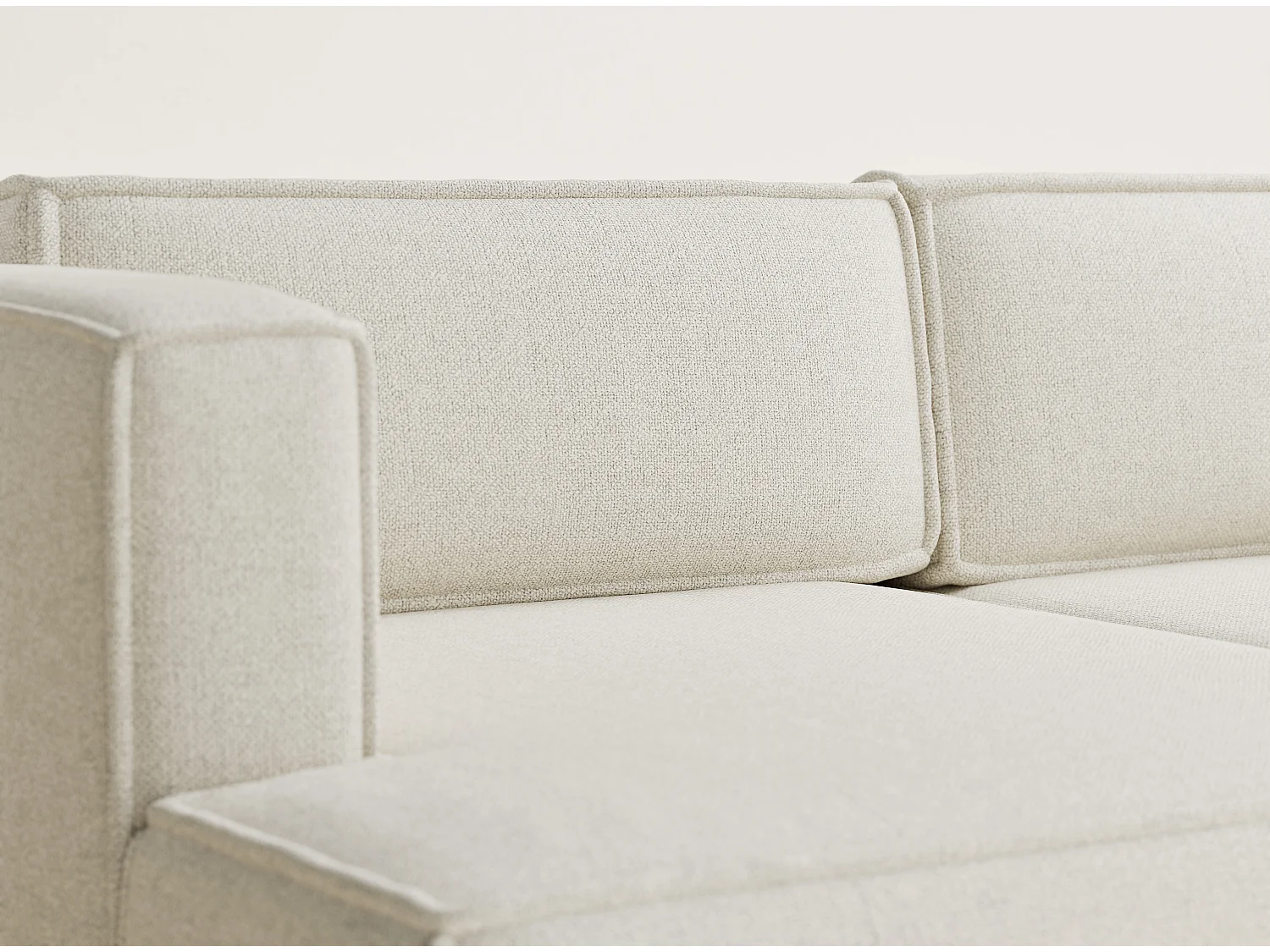 Canapé d'angle droit avec fonction lit en tissu tressé creme VELTO