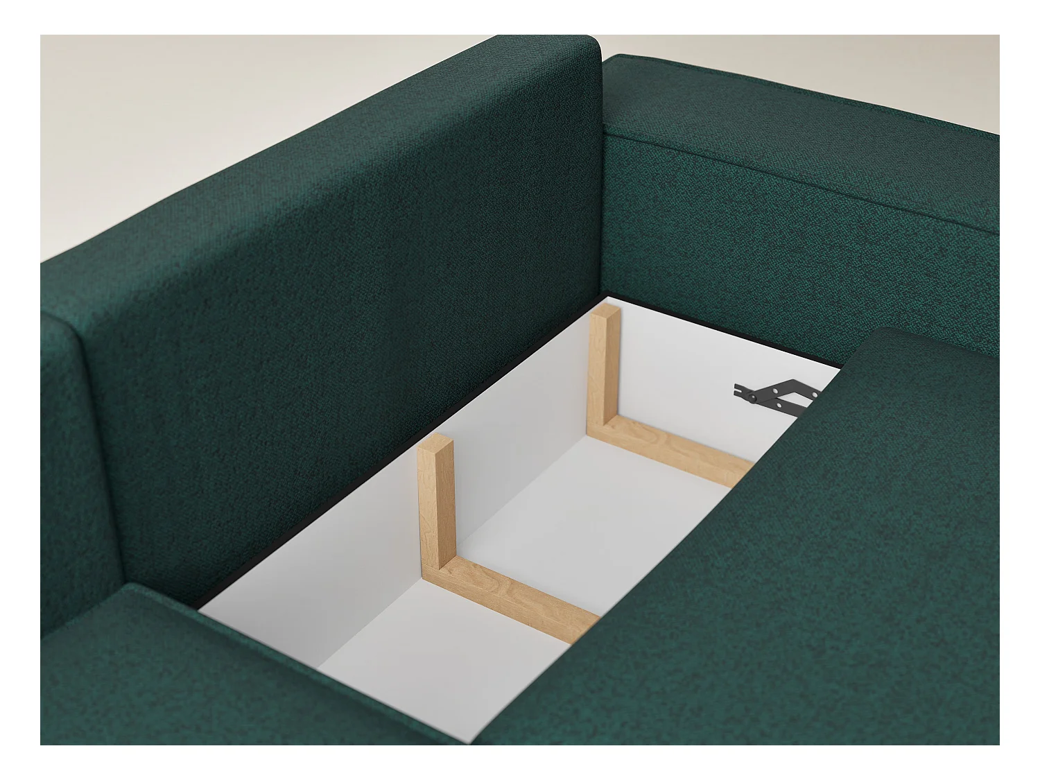 Canapé d'angle gauche avec fonction lit en tissu tressé vert foncé TONGA