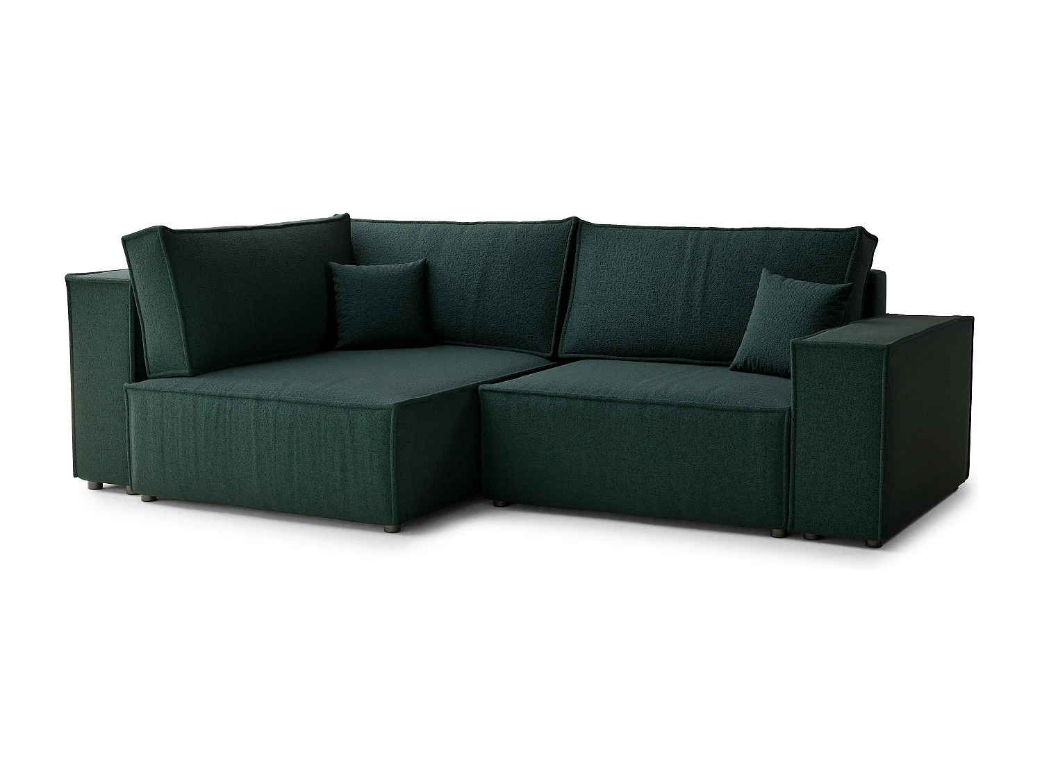 Canapé d'angle gauche avec fonction lit en tissu tressé vert foncé TONGA