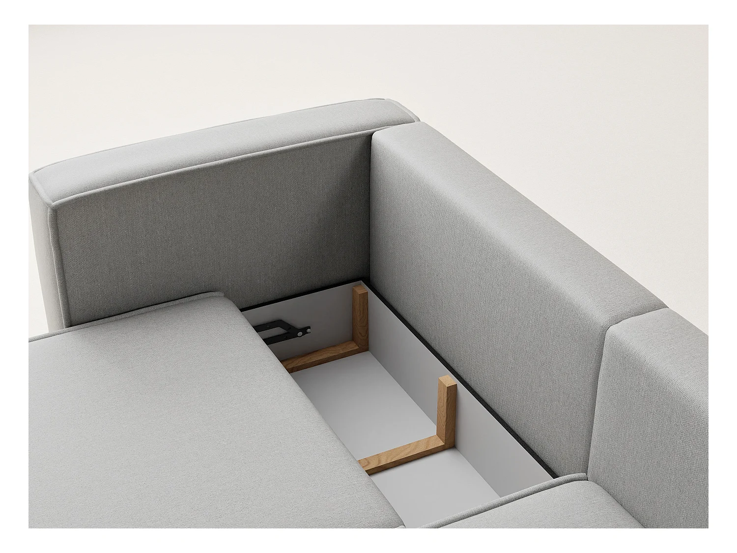 Canapé d'angle droit avec fonction lit en tissu tressé beige gris VELTO