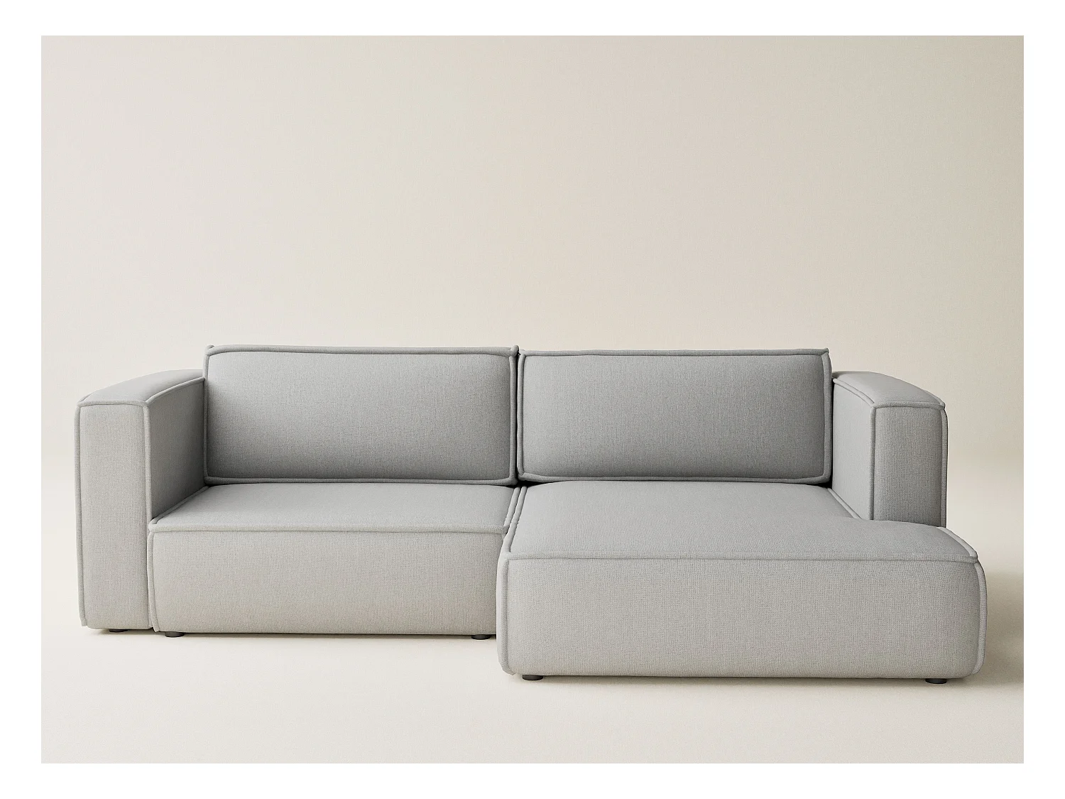 Canapé d'angle droit avec fonction lit en tissu tressé beige gris VELTO