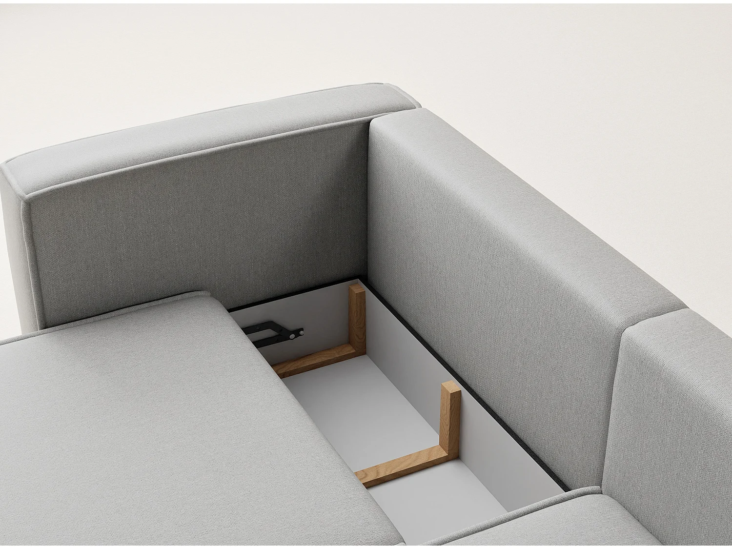 Canapé d'angle droit avec fonction lit en tissu tressé beige gris VELTO